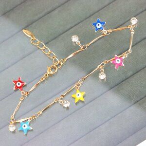 "Colorful Evil Eye Star Rose Gold Anklet for Women and Girls, XPAL1075